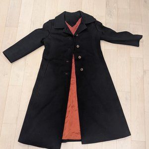 Vintage Loual Originals Navy Wool Coat Full Length Womens 14/16